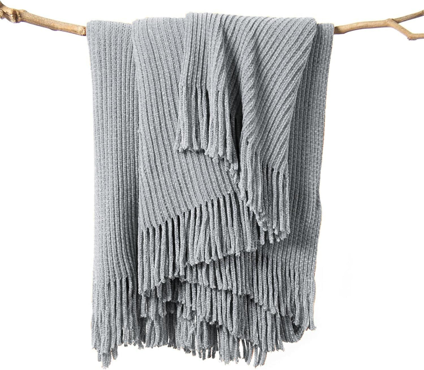 lifein Throw Blanket for Couch, Soft Boho Decor Bed Throw,Cozy Grey Knitted Chenille Small Farmhouse Lightweight Throw for Spring(Light Grey,50 * 60")