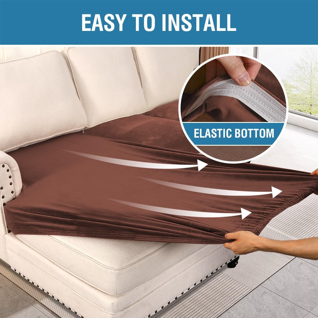 H.VERSAILTEX Velvet Stretch Sectional Couch Covers 4 Pieces Sofa Seat Cushion Covers L Shape Separate Couch Cover for Both Left/Right Sectional Couch (Large Sofa 3 Seater + 1 Chaise, Burnt Brick)