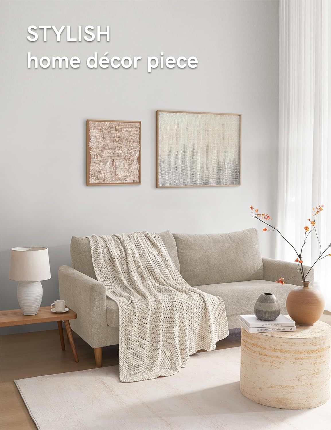 YnM Chunky Cotton Knit Throw Blanket, Cable Knit Throws for Bed Couch Sofa, Comfy & Relaxing, Decorative Piece for Farmhouse Modern Boho Rustic Scandinavian Chic Vibe, Cream White 50x60 Inches