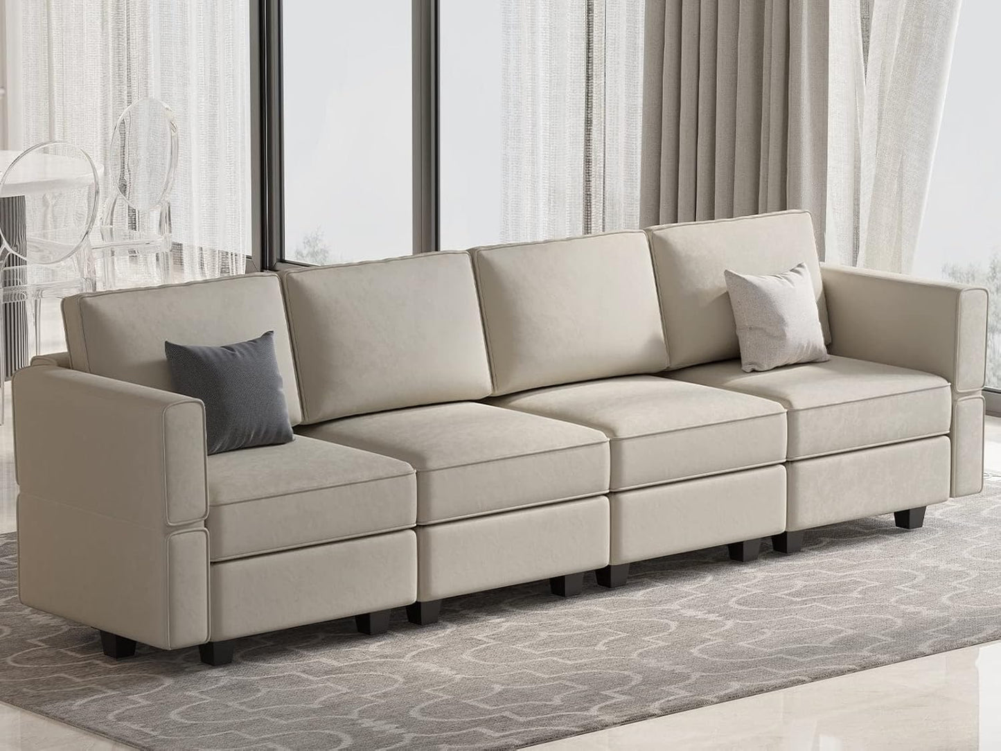Belffin Modular Sofa Couch with Storage Seats Sectional Sofa Velvet Sofas for Living Room Grey