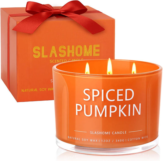 Pumpkin Spice Fall Candle, Large 3 Wick 12oz Luxury Candle, Elegant Autumn Gift for Women & Men, 60+ Hour Burn Time & Non-Toxic, Cozy Fall & Halloween Home Decor