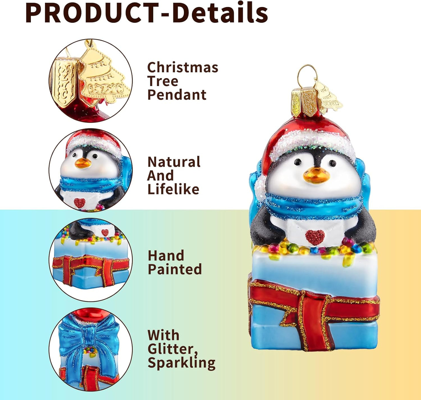 Penguin Christmas Tree Ornaments,Hand-Blown Glass Ornaments,Personalized Penguin Collection Hanging Ornaments,Christmas Decorations for Animal Lovers Holiday Birthday Party Home Gifts