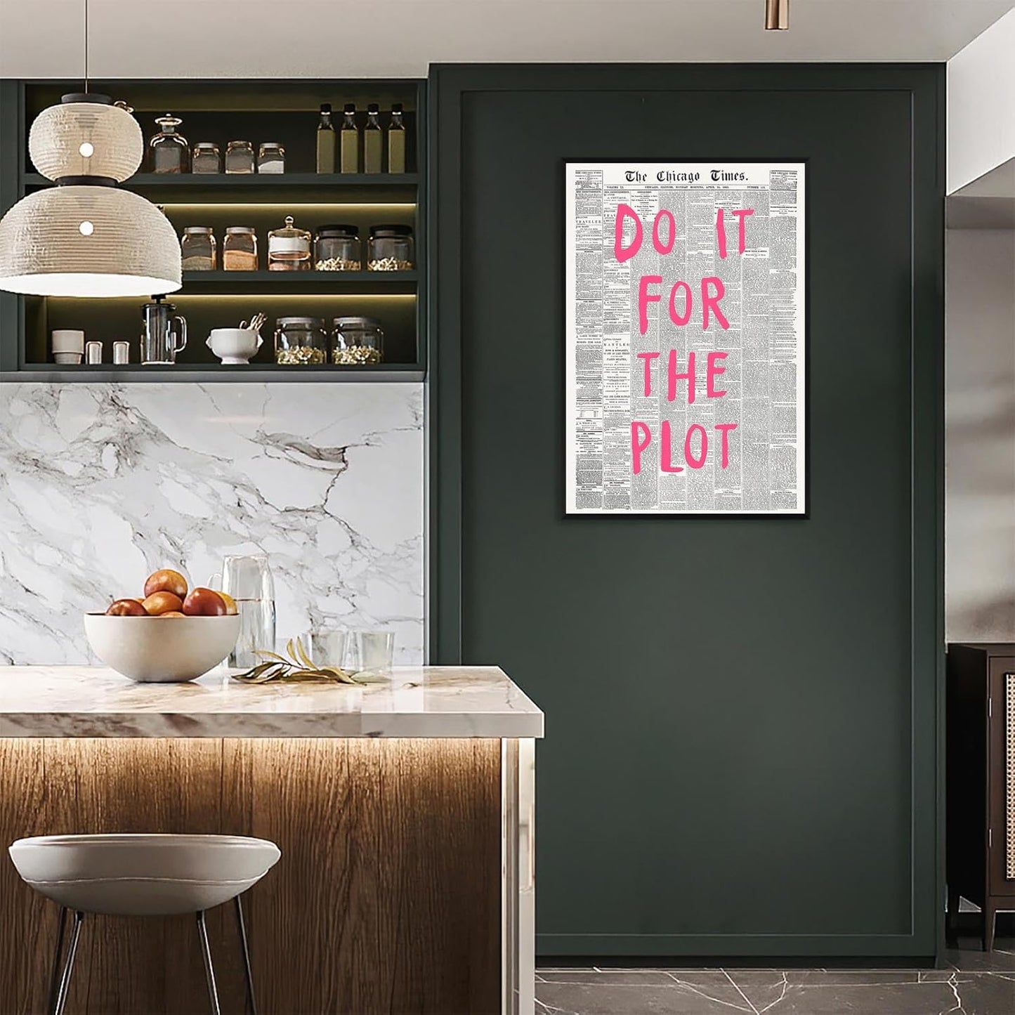 Liyark Retro Black And White Chicago Newspaper Poster Pink Trendy Preppy Apartment Art Motivational Affirmation Do It For The Plot Prints For Home Bedroom Living Room Wall Decor 16x24in Framed