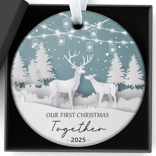 Christmas Ornaments 2025 Our First Christmas Together Ornament Newlywed Keepsake, 1st Married Christmas Decor for Bridal Shower Wedding New 3Inch Ceramic