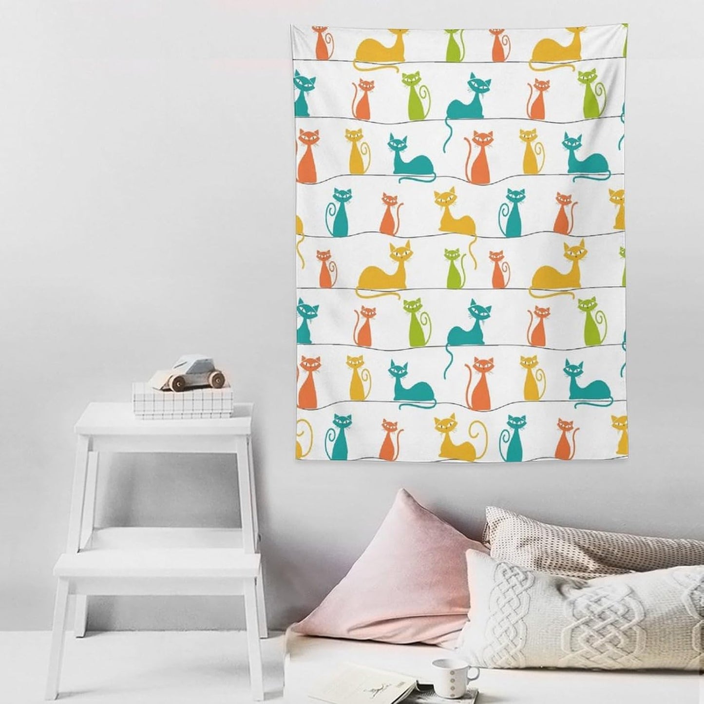 ICMOLYYENLO Boho Medieval Cat Tapestry, Abstract Atomic Starburst Geometric Aesthetic Art Wall Hanging For Bedroom Living Room Dormitory 40x60 Inches