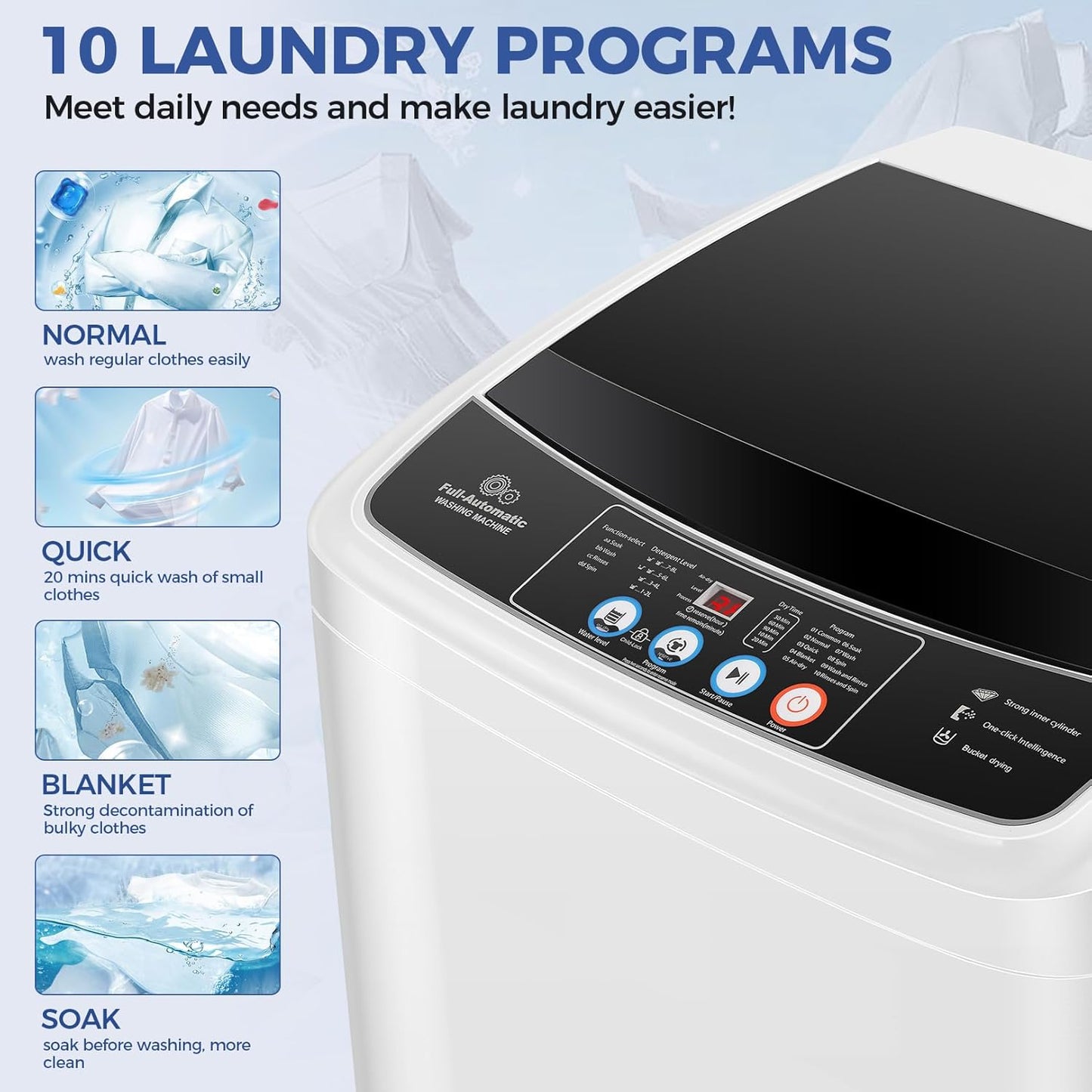 17.8Lbs Portable Washing Machine Nictemaw Portable Washer, 2.3 Cu.ft Washer and Dryer Combo with Drain Pump, 10 Programs 8 Water Level Compact Laundry Washer for Home, Apartment, RV, Dorms