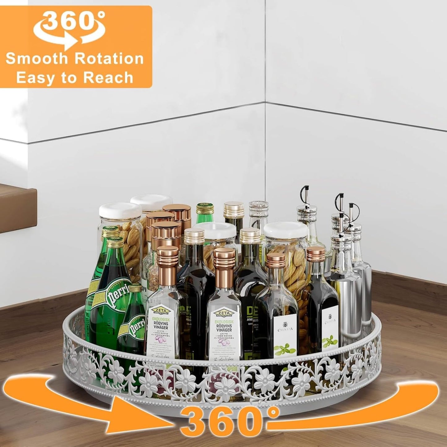 Lazy Susan Organizer Turntable 10", 360 Rotating Spice Rack Lazy Susan for Cabinet Dining Table Top Countertop Pantry Kitchen Cupboard Vanity Bathroom Refrigerator White