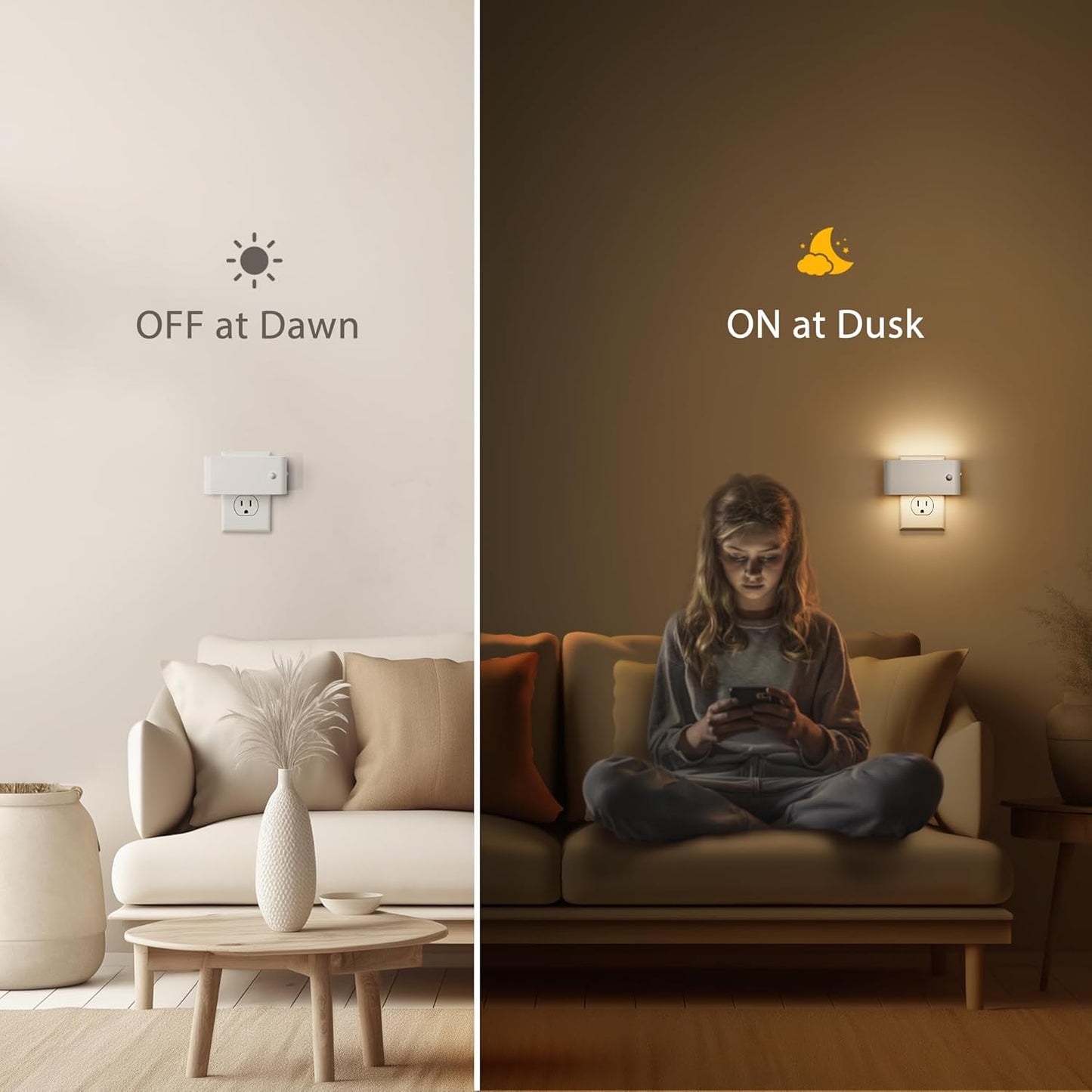 LED Night Light Motion Sensor 2 Pack, Motion Activation Night Lights Plug into Wall, Auto On Off, 0-100LM Dimmable Night Light Plug in, 3000K Warm White LED Nightlight for Kids Bedroom Hallway