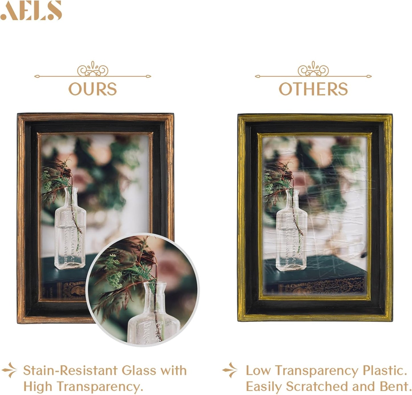 AELS 4x6 Inch Vintage Picture Frame, Elegant Luxury Antique Photo Frames with Glass Front, Photo Display, Tabletop Wall Hanging, Gift Ideas, Pearl Pattern