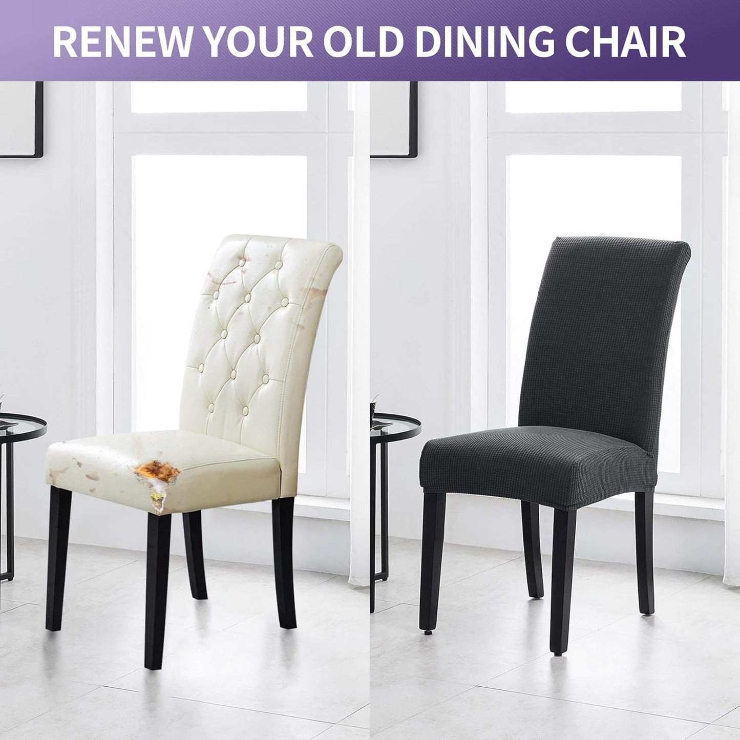 Joccun Chair Covers for Dining Room Set of 4, Dining Chair Slipcover Stretch Dining Room Chair Covers Seat Protector,Washable Parsons Chair Cover for Home,Banquet(Dark Gray,4 Pack)