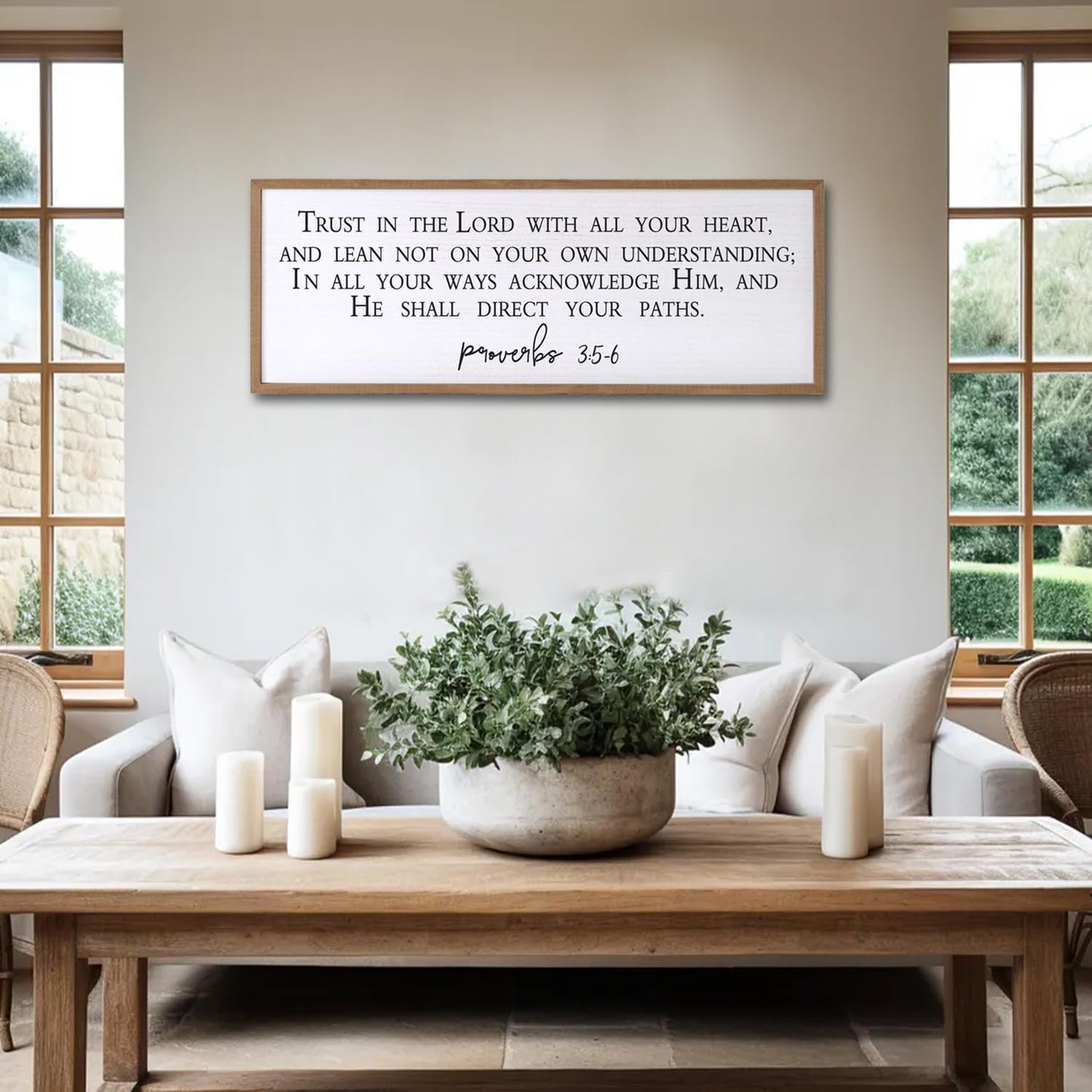 Trust in the Lord With All Your Heart Bible Verse Framed Wall Art, 40''×15'' Rustic Religious Christian Proverbs 3:5-6 Sign, Horizontal Holy Inspirational Catholic Scripture Decor