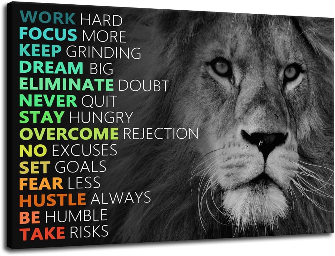 Motivational Poster for Office Lion Inspirational Canvas Wall Art Lion Inspiring Canvas Prints Artwork for Living Room Modern Home Decor Painting Stretched and Framed Ready to Hang [36''Wx 24''H]