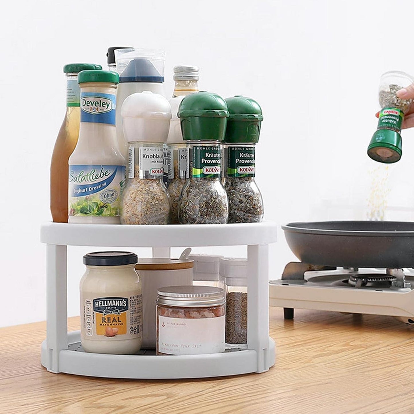 Lazy Susan Organizer, 2 Tier Non Skid Spice Rack Turntable,360 Degree Rotating Seasoning Organizer, 10-Inch Spinning Organizer for Pantry Cabinet, Kitchen, Countertop, Vanity Display Stand