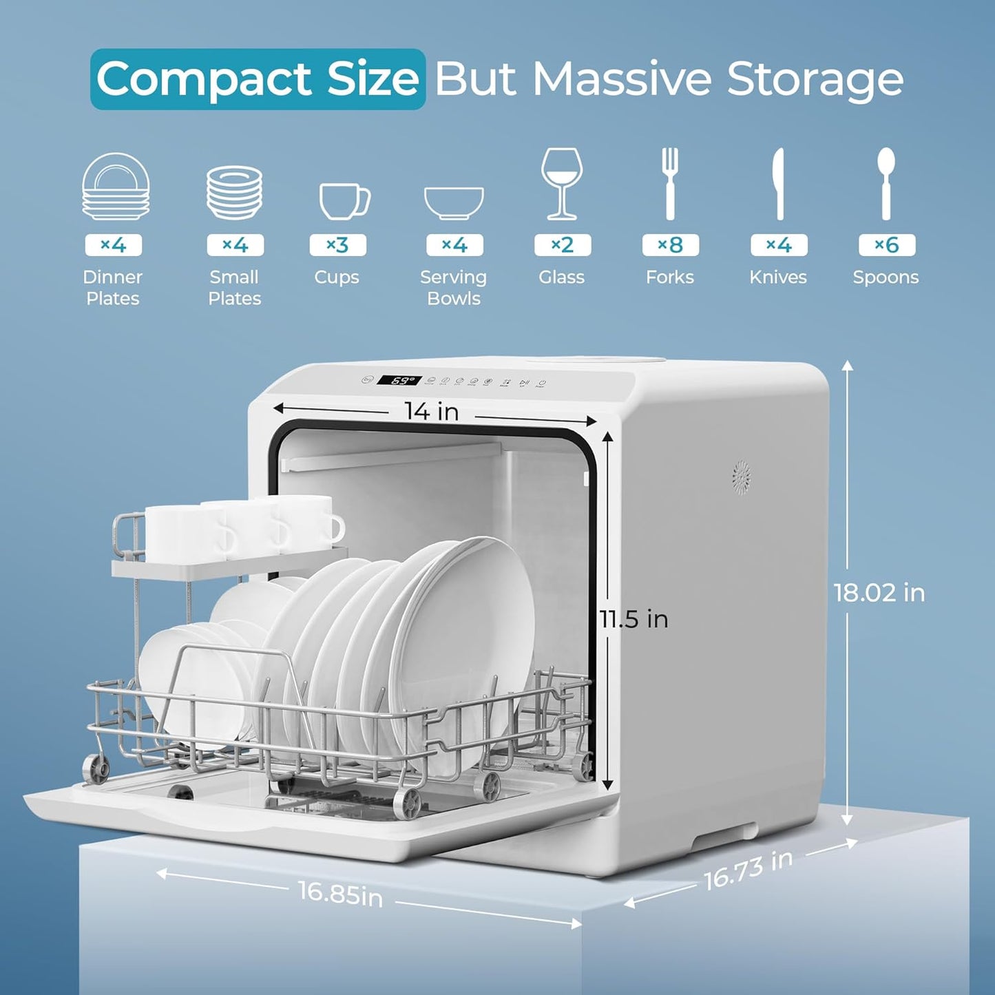 EUHOMY Portable Dishwasher Countertop Dishwasher, Mini Dishwasher Countertop with 5L Built-in Water Tank with 6 Modes, White, Table top dish washer with Baby Care for Apartment & RVs, No Hookup Needed