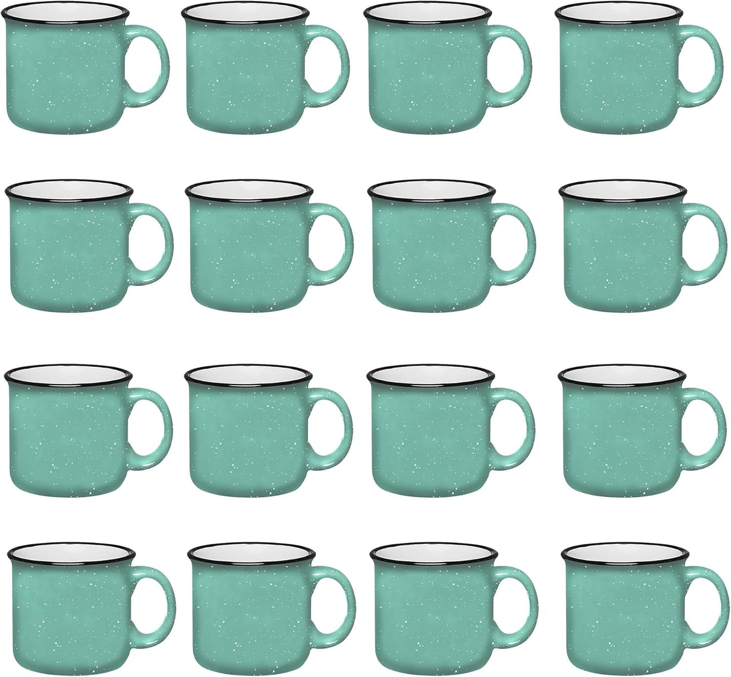 Set of 16 Ceramic Campfire Mugs – 15 Oz, Teal – Coffee & Tea Cups for Home, Work, Travel, Camping – Customizable, Great for DIY, Events, Companies