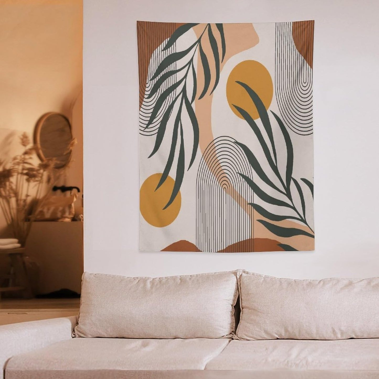 ICMOLYYENLO Boho Plant Aesthetic Tapestry, Abstract Medieval Arch Sun Home Aesthetic Wall Hanging For Bedroom Living Room Dormitory Tapestry 50x60 Inches