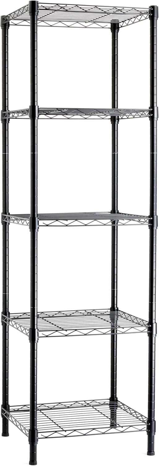 Amazon Basics 5-Shelf Tower Adjustable Storage Shelving Unit, Black, 16 D x 16 W x 54 H in