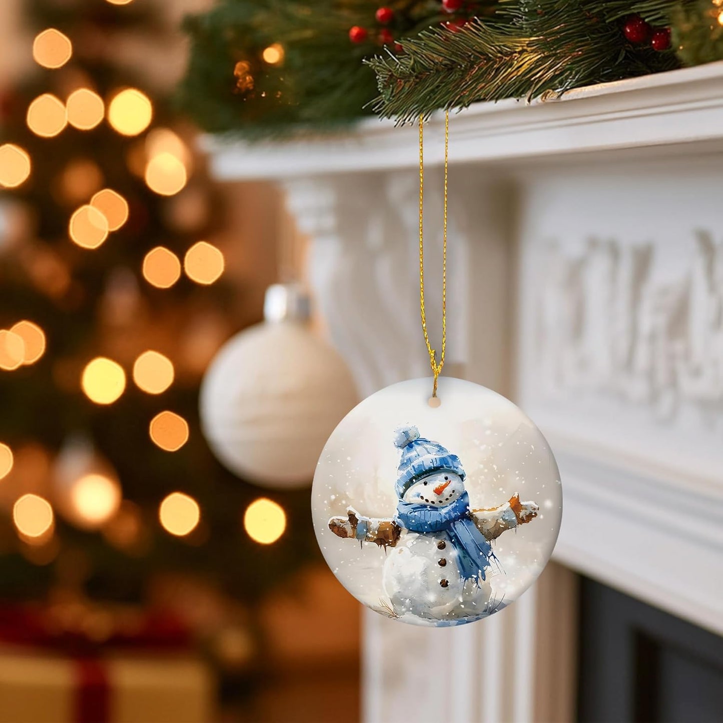 Christmas Snowman Ceramic Ornament Gifts, Winter Christmas Blue Snowman Decorative Hanging Ornaments for Xmas Tree Holiday Party Decoration, Winter Xmas Tree Decorations