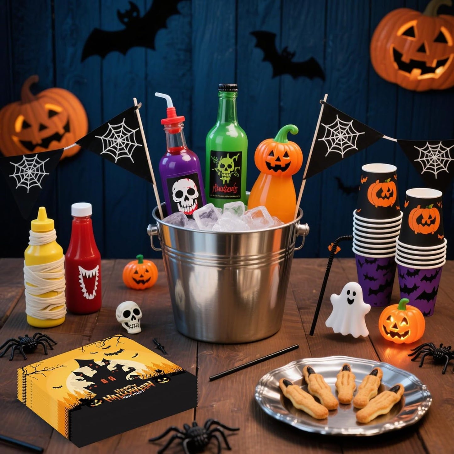 50 Pcs Halloween Napkins 6.5 x 6.5 inch, Pumpkin Bat Ghost Paper Napkins Disposable Holiday Cocktail Napkins for Dinner Bathroom Halloween Party Decorations