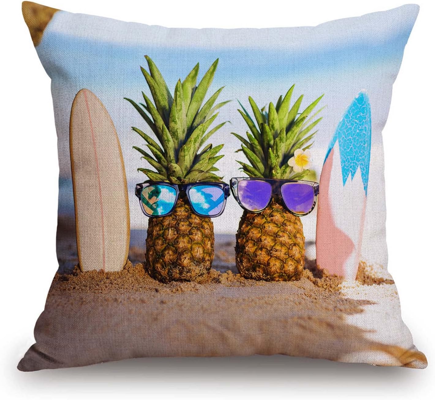 TSSOHU Yellow Pineapple with Glasses on The Sandbeach Throw Pillow Case Cushion Cover Couch Sofa Decorative Square 18x18 inches