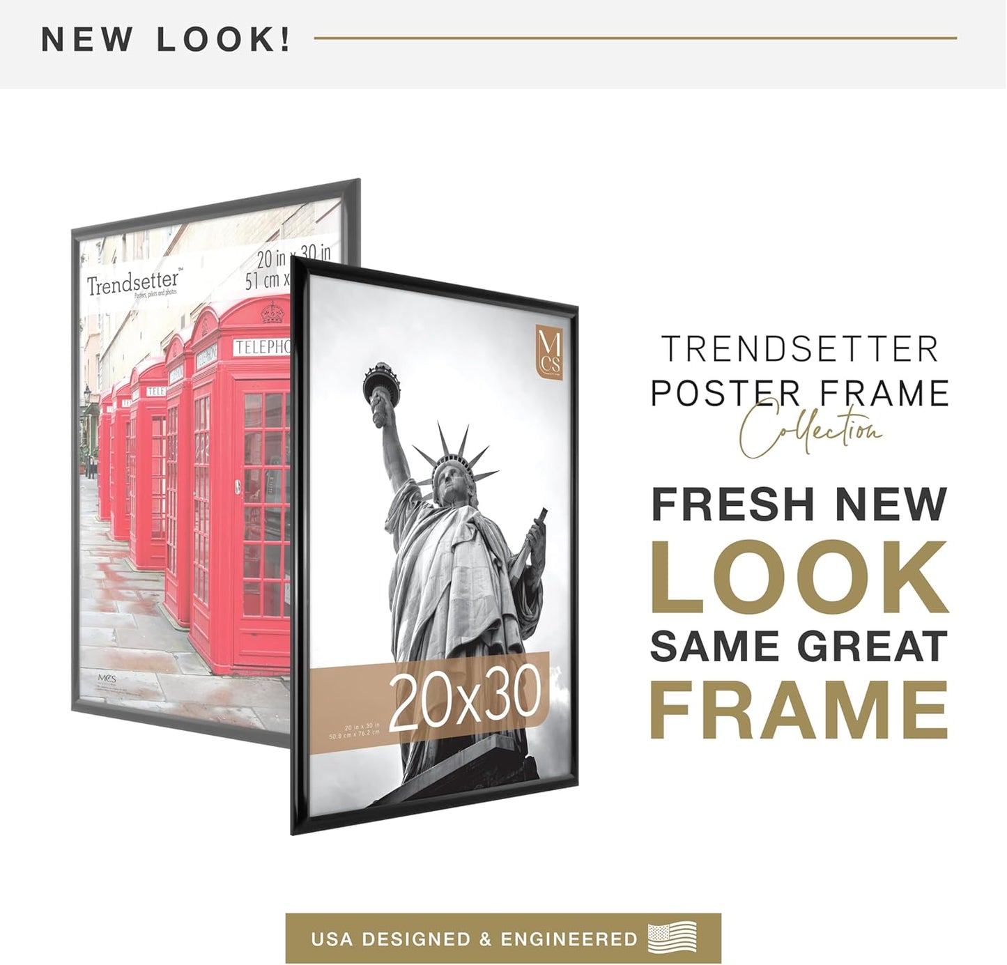 MCS Trendsetter 20x30 Poster Frame Black High-Gloss, Vertical & Horizontal Wall Hanging Large Picture Frame for Photos, Posters & Art Prints (2-Pack)