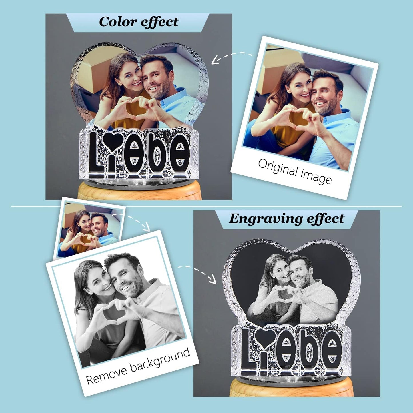 3D Crystal Photo, Valentine's Day Personalized Gift, Lover Photo with Laser Engraving, Color Printing Crystal, Custom Couple Gift - Liebe