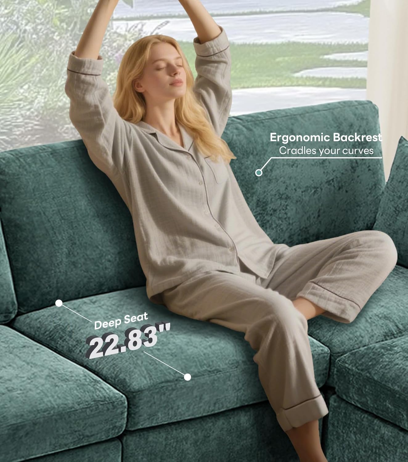 Tbfit Modular Sectional Couch, Sofa for Living Room,Chenille Cloud Couch with Ottoman 6 Seat, Green