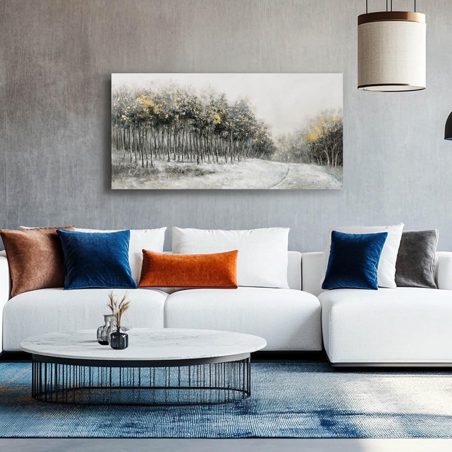 CHUDANHAO Minimalist Wall Art Grey and White Forest Wall Decor Gold Foil Artwork for Walls Nature Posters for Kitchen Dining Room 24x48 Inch