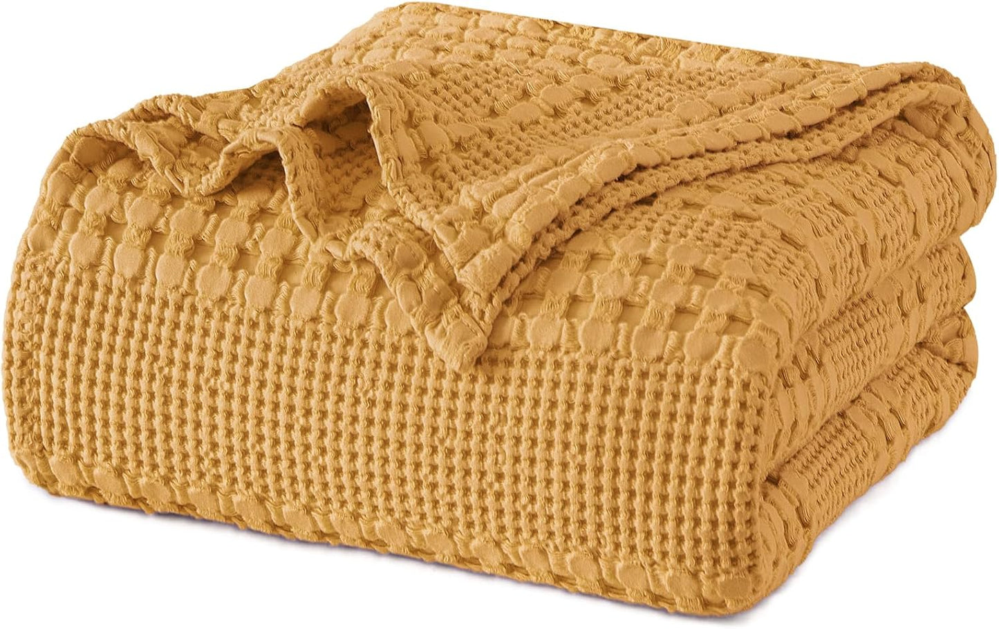 PHF 100% Cotton Waffle Weave Blanket Twin Size, Soft Lightweight Breathable Cozy Summer Blankets for Bed, Luxury Aesthetic Woven Bedding for Home Decor, 66"x90", Ginger/Honey Yellow