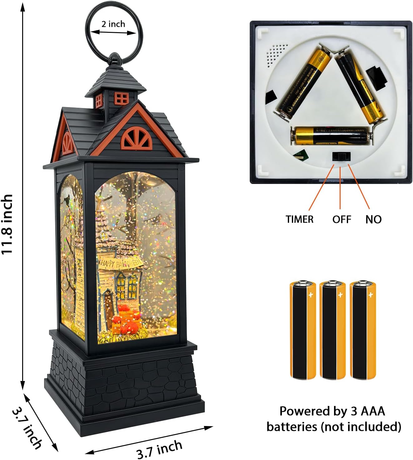 Halloween Snow Globe Lantern with 6 Hour Timer,Halloween Decorations Indoor for Home,Halloween Decor,USB or Battery Powered for Halloween Lanterns,Halloween Spooky Town