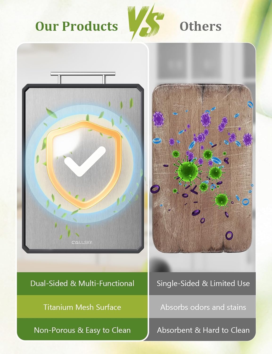 Titanium Cutting Boards for Kitchen, 2 in 1 Metal Cutting Board for Chopping Meat/Vegetables, Double Sided Pure Titanium&Wheat Straw PP Chopping Board, Food-Grade, Dishwasher Safe Large 16.3”×11-1 PC