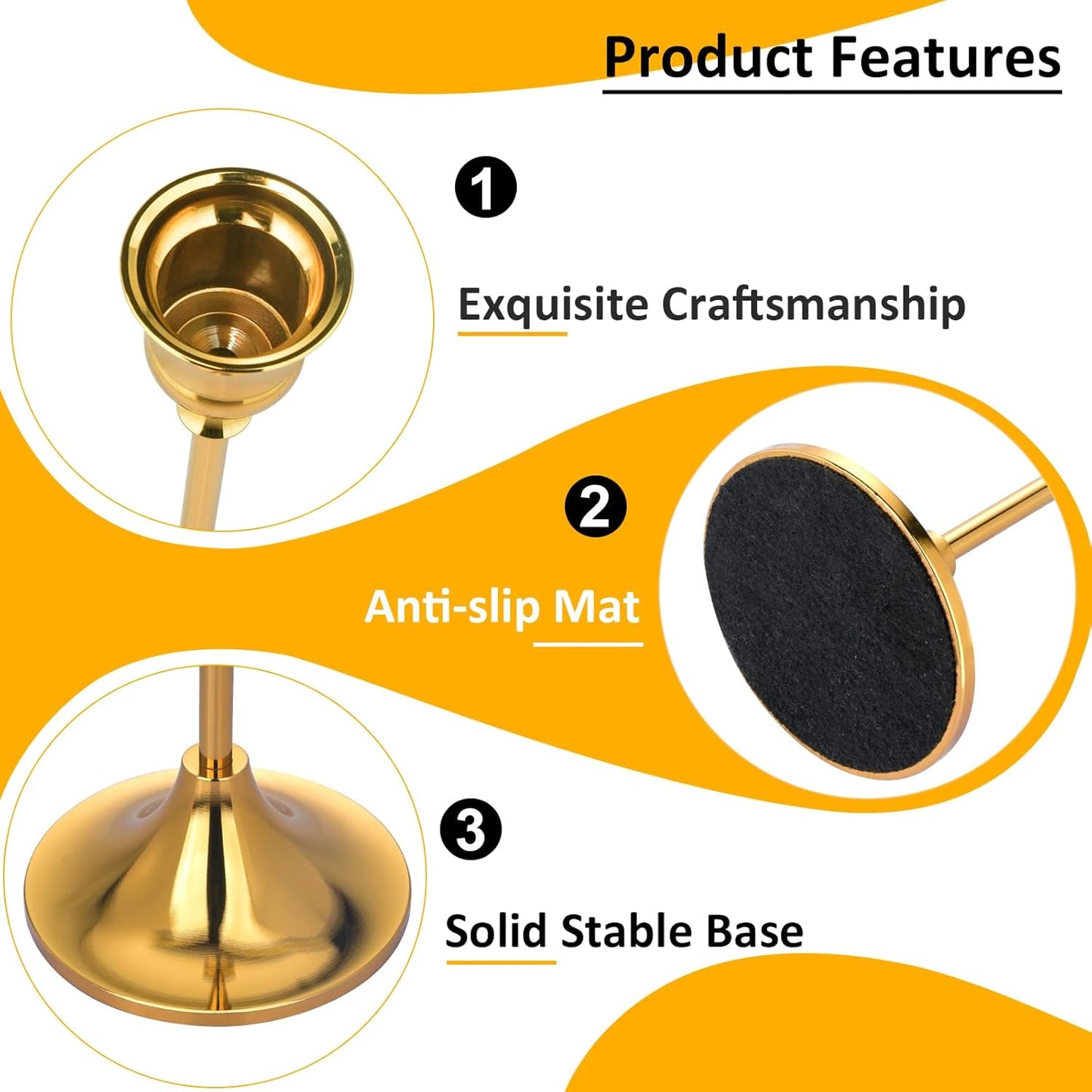 Metal Candle Holders for Candlesticks Taper Candlestick Holders Set Vintage Decorative Centerpiece Candelabra Tall Candle Stands for Halloween Thanksgiving Christmas (Gold, 4 Sets (12 pcs))