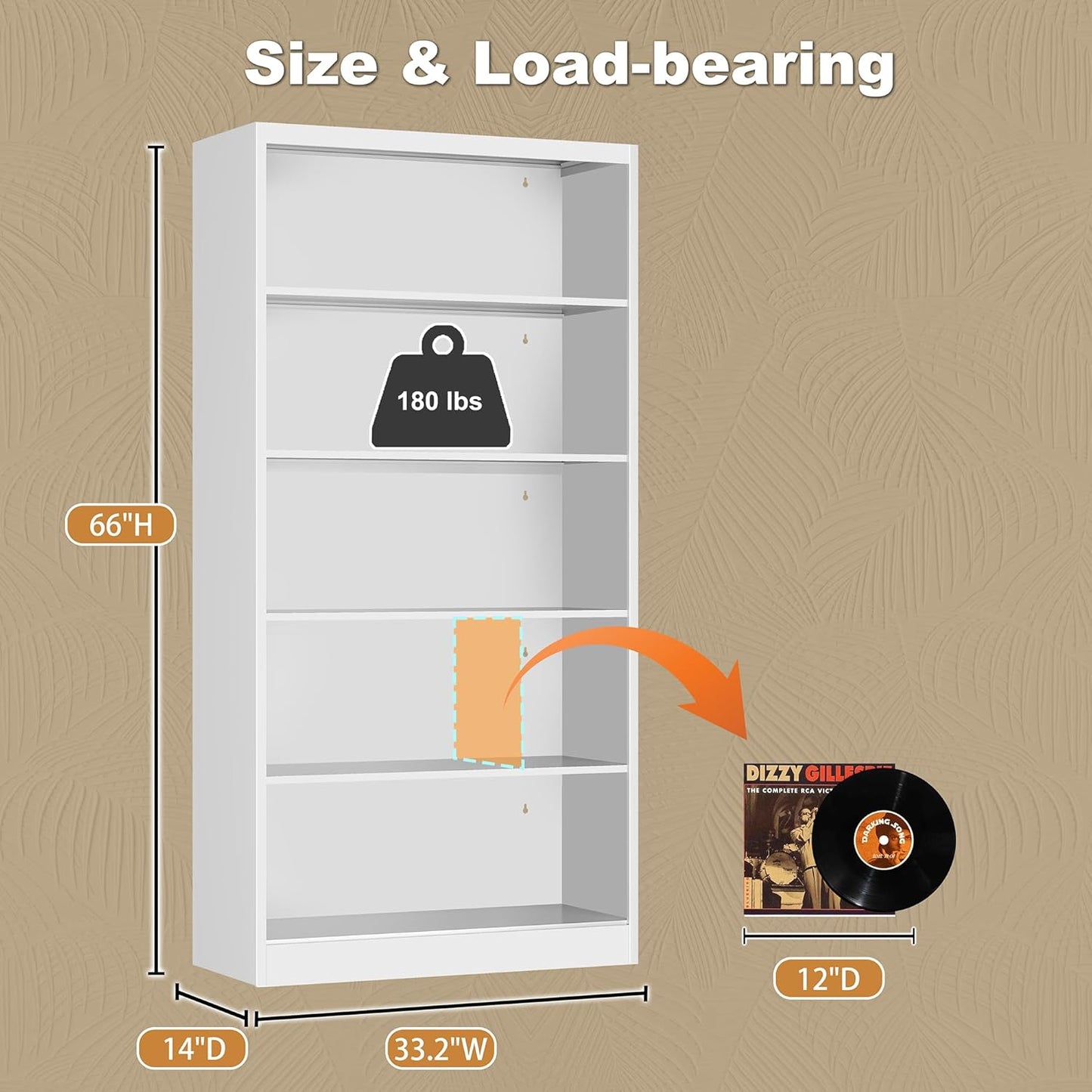 Metal Bookcase, 14" Deep Bookshelf, 66" Tall Bookcases with Adjustable Shelves, 5 Shelf Bookcase, Industrial Bookshelves and Bookcases for Living Room, Office, Library. White Book Shelf.