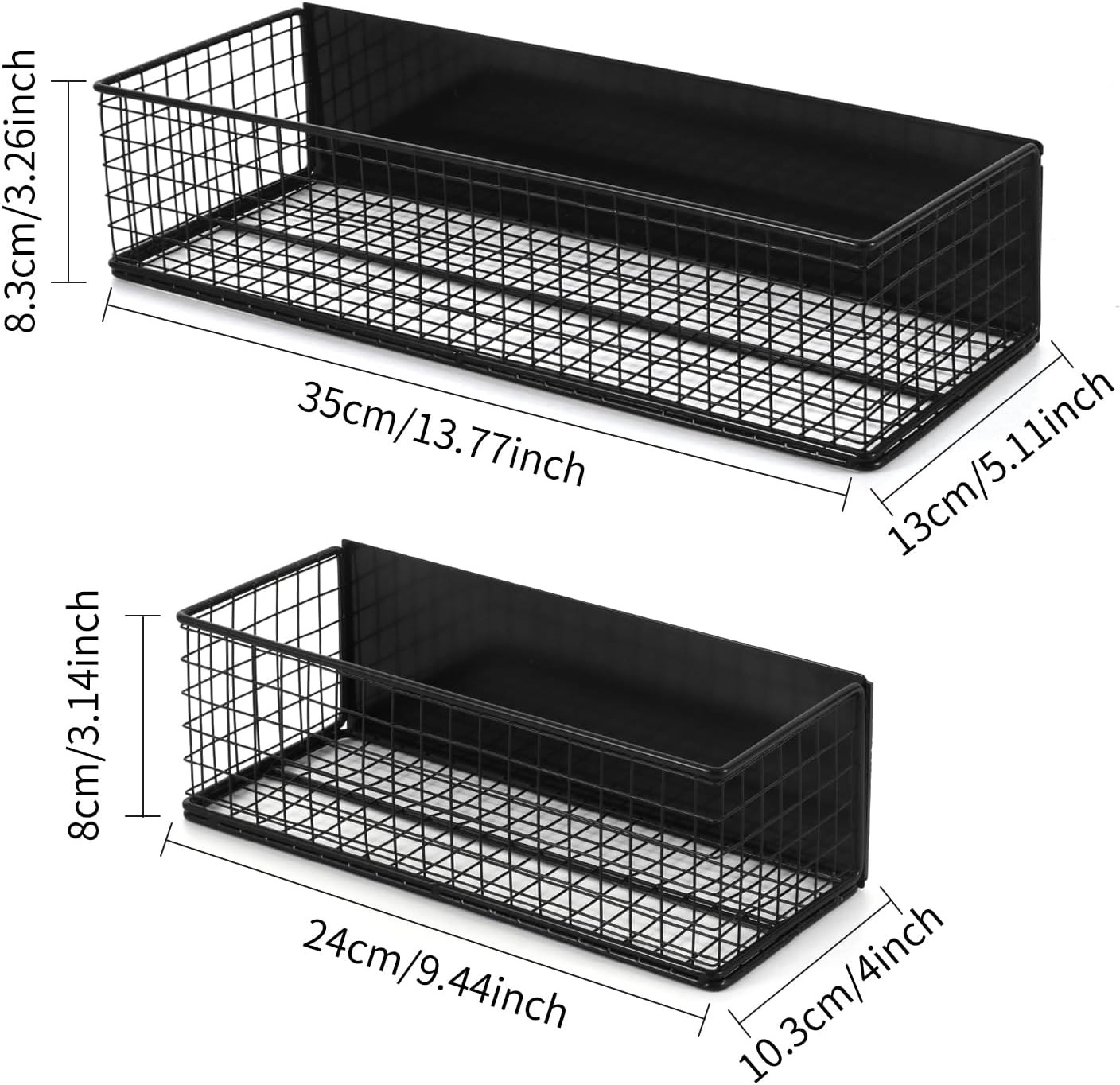 Magnetic Basket, Magnetic Shelf for Fridge,Magnetic Spice Rack Wire Mesh Magnetic Organizer Holder Accessories for Office Kitchen Classroom Storage, Black-High, Large x1&Small x1 Set of 2
