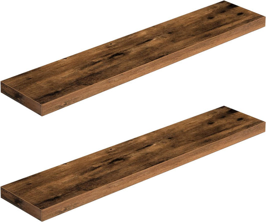 HOOBRO Floating Shelves for Wall, Wall Mounted Shelf Set of 2, 39.4" Hanging Shelf with Invisible Brackets, for Wall Bathroom, Bedroom, Toilet, Kitchen, Livingroom, Office, Rustic Brown BF100BJP201G2