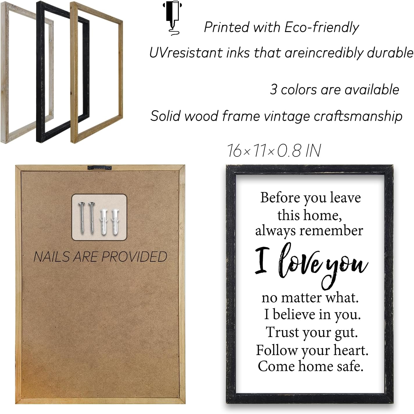 Before You Leave This Home Sign Wall Decor 16x11 Inch I Love You Inspirational Entryway Wood Framed Wall Hang Art (Black)