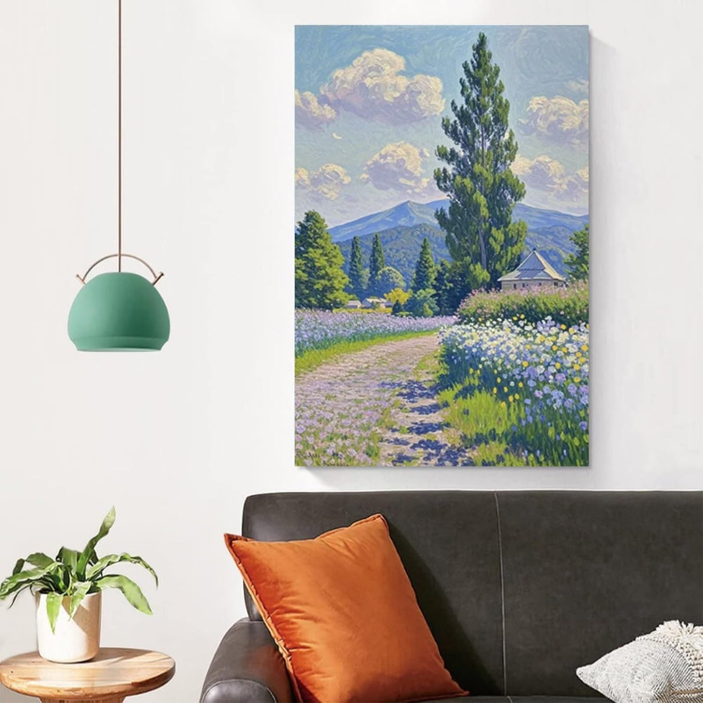 Countryside wildflowers landscape canvas poster natural plant flower artwork retro pastoral flower path suitable for farmhouse decoration