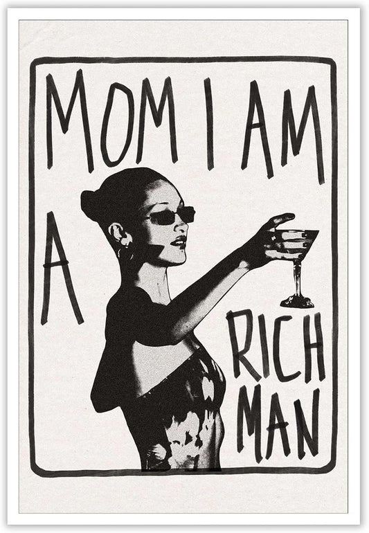 Liyark Mom I Am A Rich Man Aesthetic Retro Music Goblet Poster Feminist canvas Wall Art Vintage Bar Cart Wall Decor Preppy Dorm Decor Unique Wall Art prints painting 12x16in Unframed