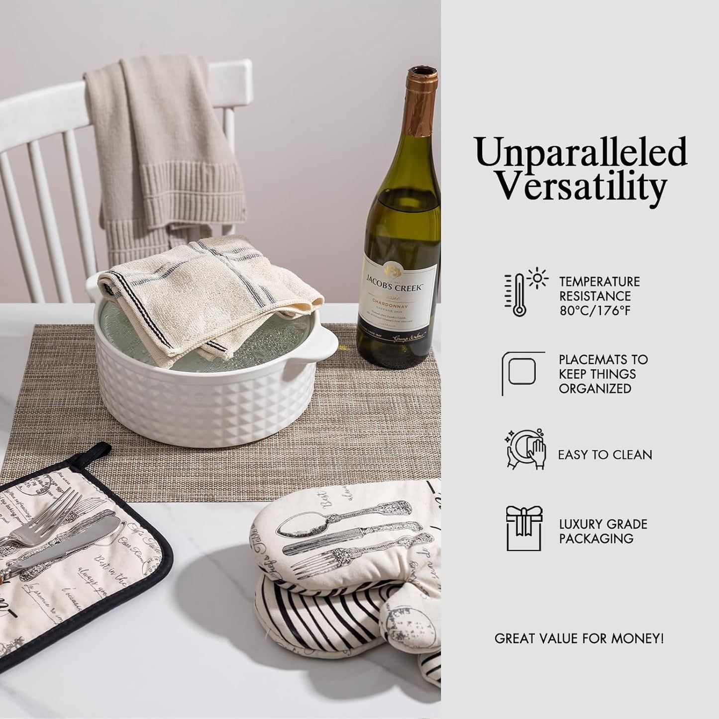 Placemats Set of 6 - Easy Clean Woven Vinyl Placemats for Dining Table, Indoor/Outdoor Place Mats, Washable PVC Table Mats（Caramel）