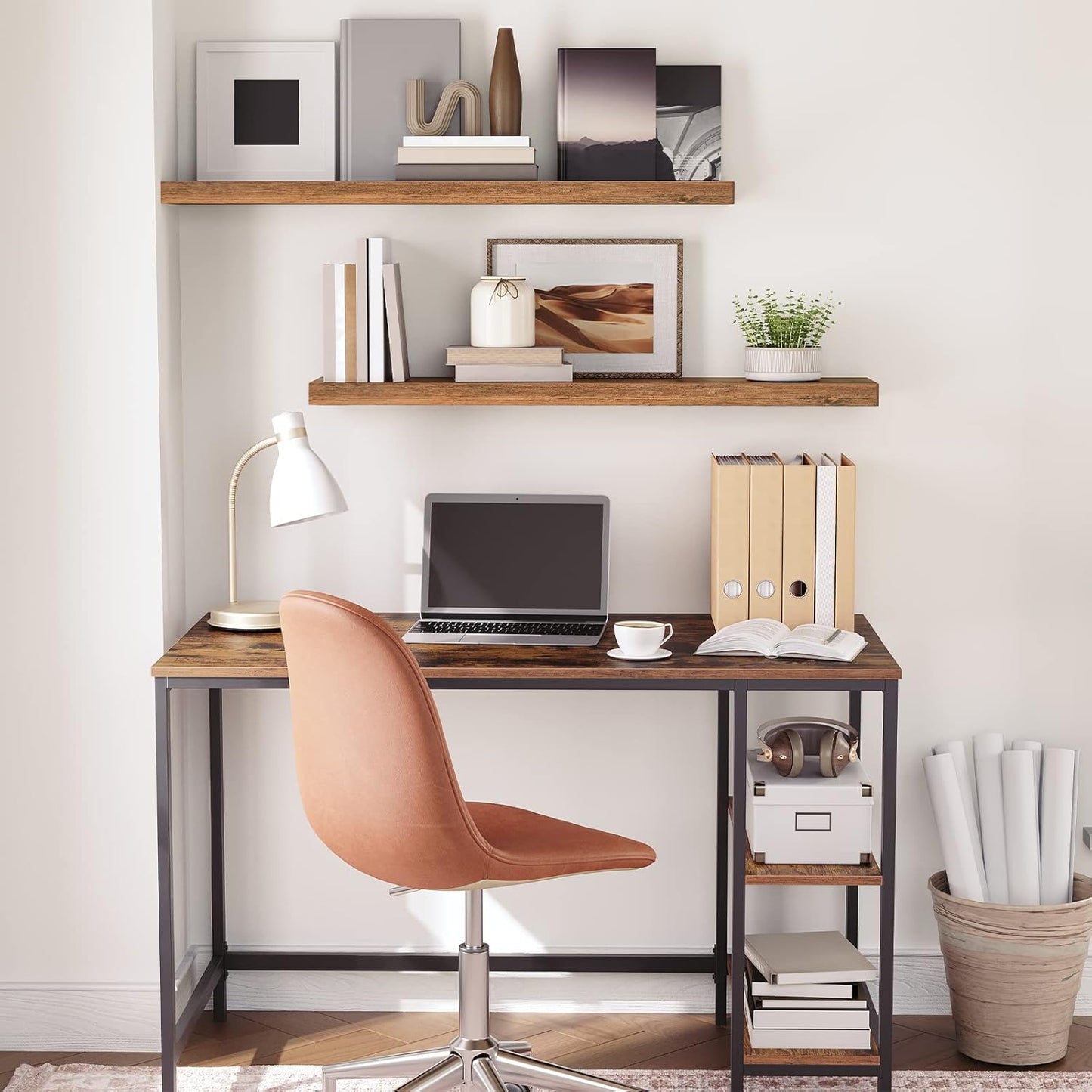 HOOBRO Floating Shelves for Wall, Wall Mounted Shelf Set of 2, 39.4" Hanging Shelf with Invisible Brackets, for Wall Bathroom, Bedroom, Toilet, Kitchen, Livingroom, Office, Rustic Brown BF100BJP201G2