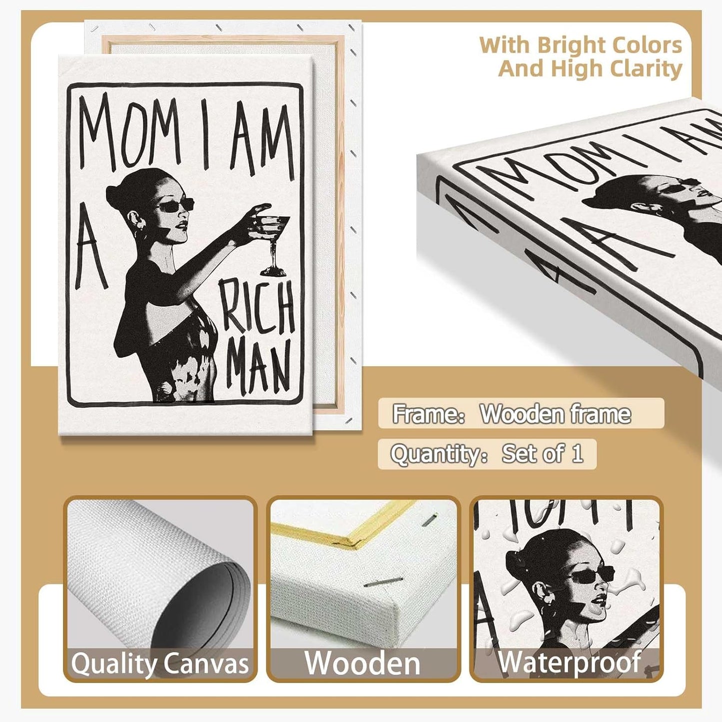 Mom I Am A Rich Man Aesthetic Retro Music Goblet Poster Feminist canvas Wall Art Vintage Bar Cart Wall Decor Preppy Dorm Decor Unique Wall Art prints painting 12x16in Framed