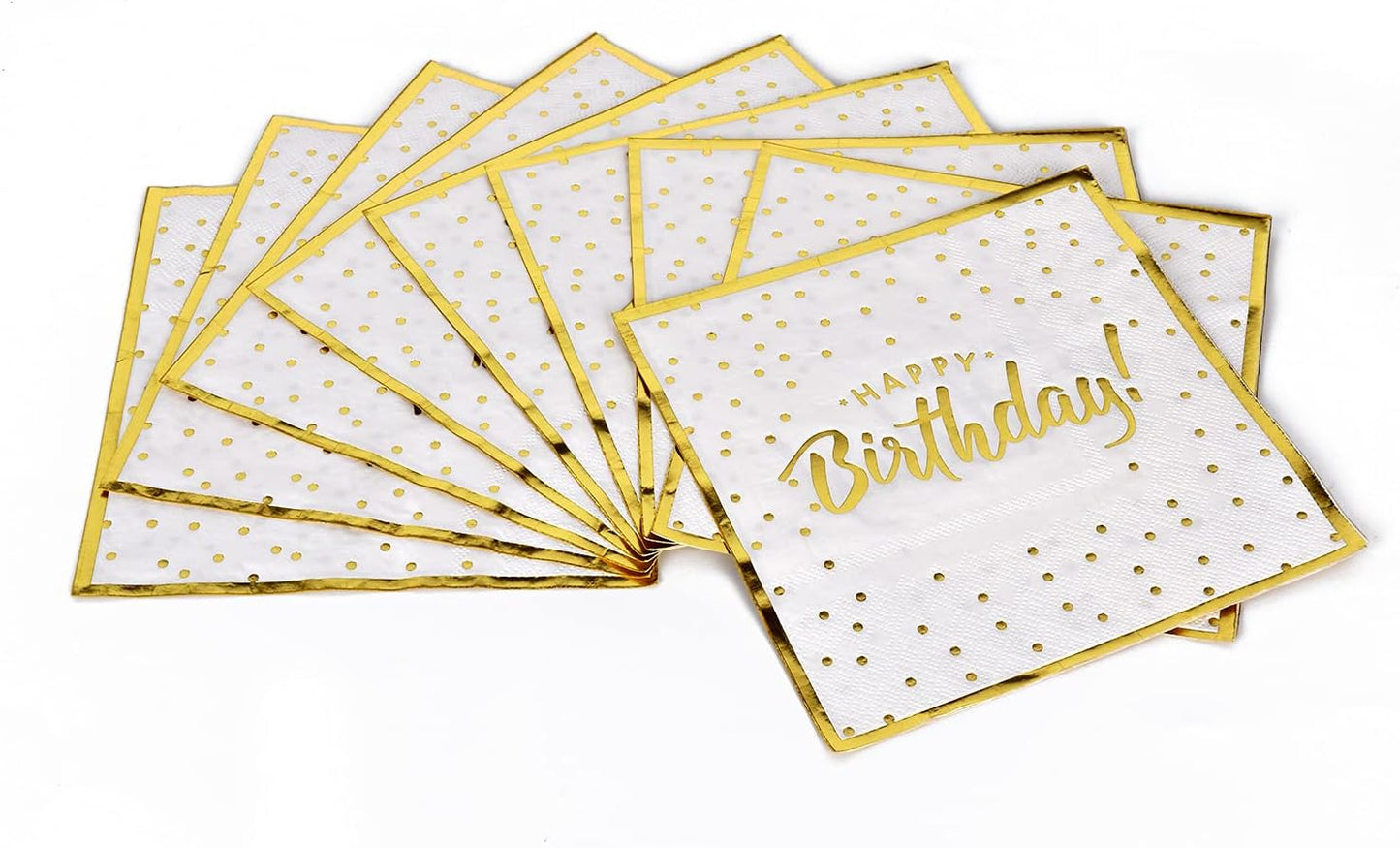 Gatherfun Birthday Party Supplies Napkins Disposable Paper Napkins with Gold Stamping for Adults and Kids Birthday Party（6.5X6.5 in, 3-Ply, 50-Pack)