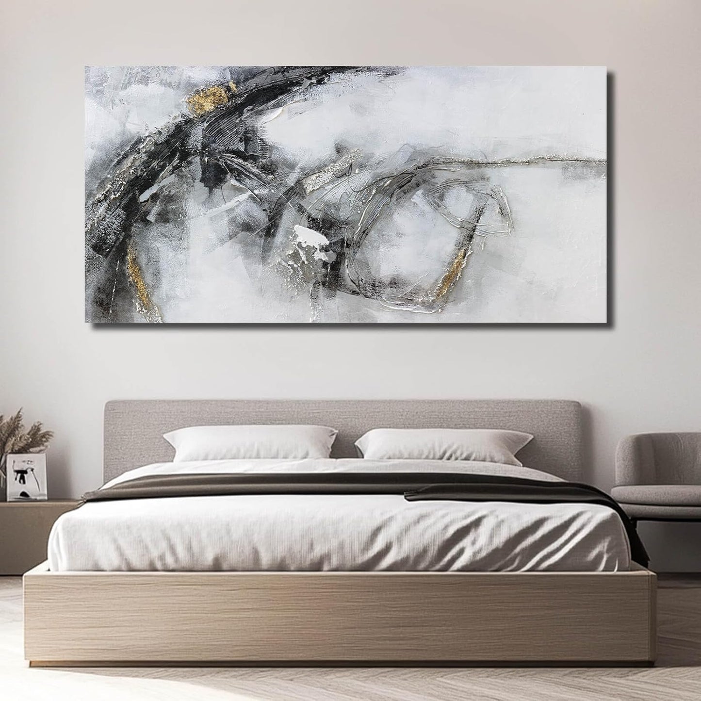 White Abstract Wall Art Black And White Wall Decorations Office Artwork Large Wall Decor for Men Room 29"x58"