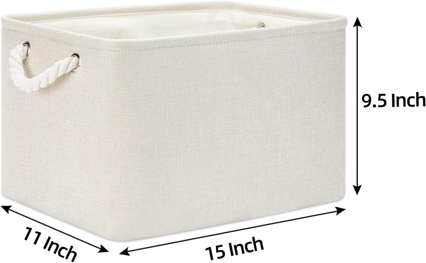 Bidtakay Baskets Collapsible Large Toy Storage Baskets for Organizing Set of 3 Closet Organizer Linen Cream Storage Bins 15 X 11 X 9.5 Inch Shelf Organizer Bins for Nursery Storage (Light Beige)