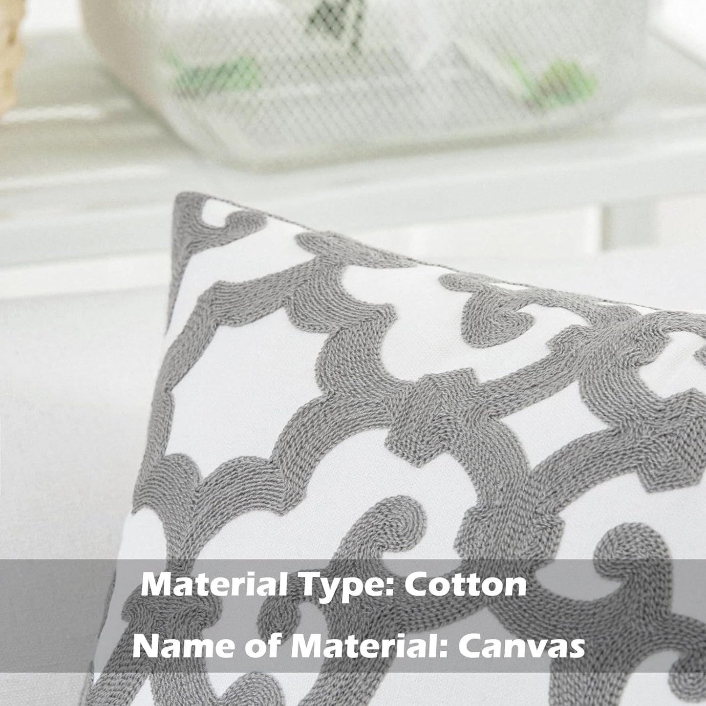 HWY 50 Grey Gray Decorative Throw Pillow Covers 18x18 Inch (1 Piece), Embroidered Cotton Farmhouse Cushion Cover Pillow Case for Sofa Couch Living Room Bed, Geometric