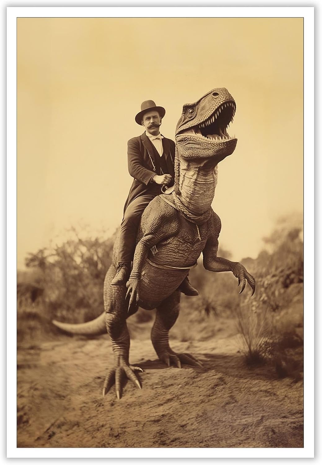 Goth Decor Antiqued Wicca Art Poster Dark Academy Dinosaur And Cowboy Canvas Wall Art Horror Posters Spooky Indoor Art Family Bedroom Office Space Decor 24X36inch Unframed