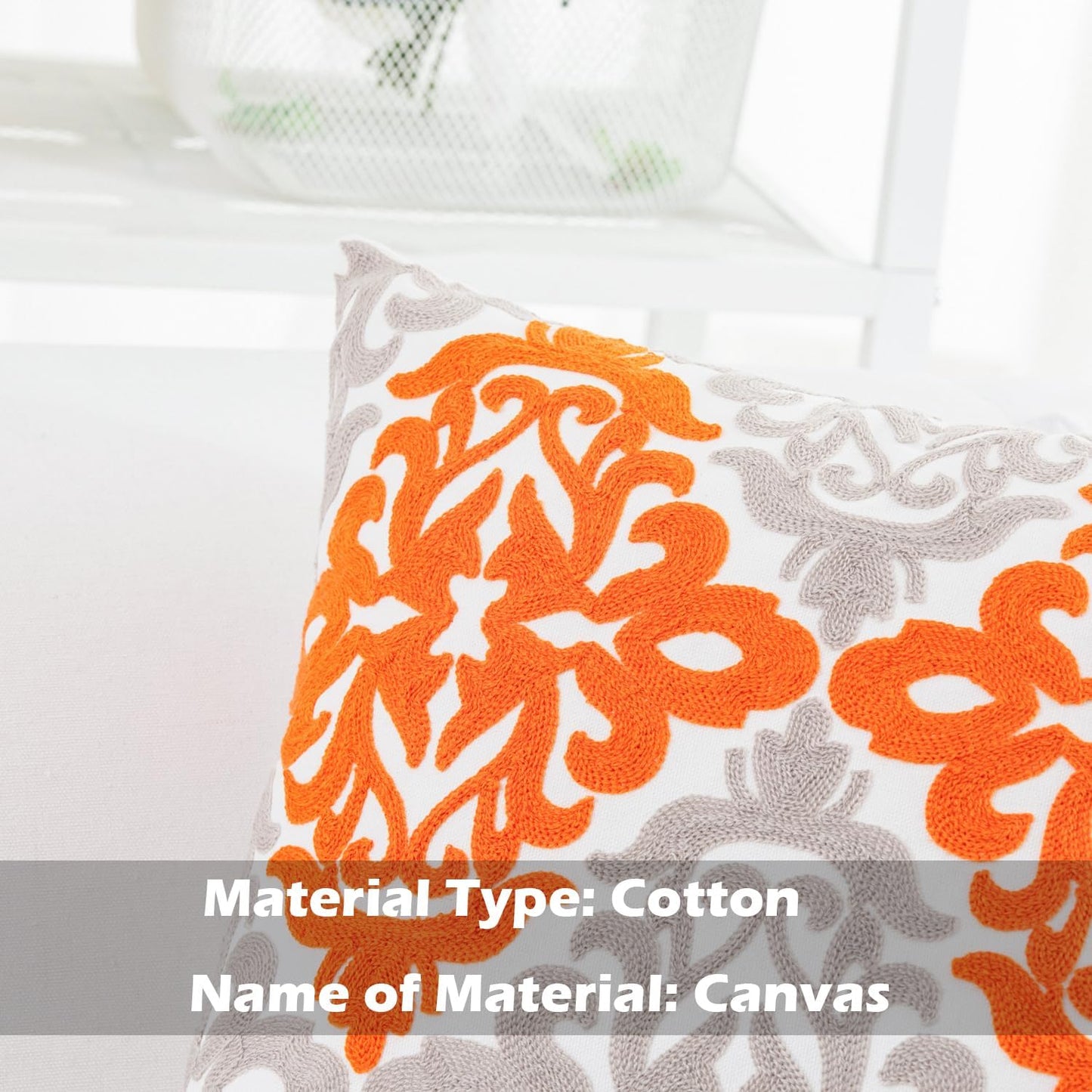 HWY 50 Orange Fall Decorative Throw Pillow Covers 18x18 Inch (1 Piece), Embroidered Cotton Farmhouse Cushion Cover Pillow Case for Sofa Couch Living Room Bed Bedroon, Floral Geometric