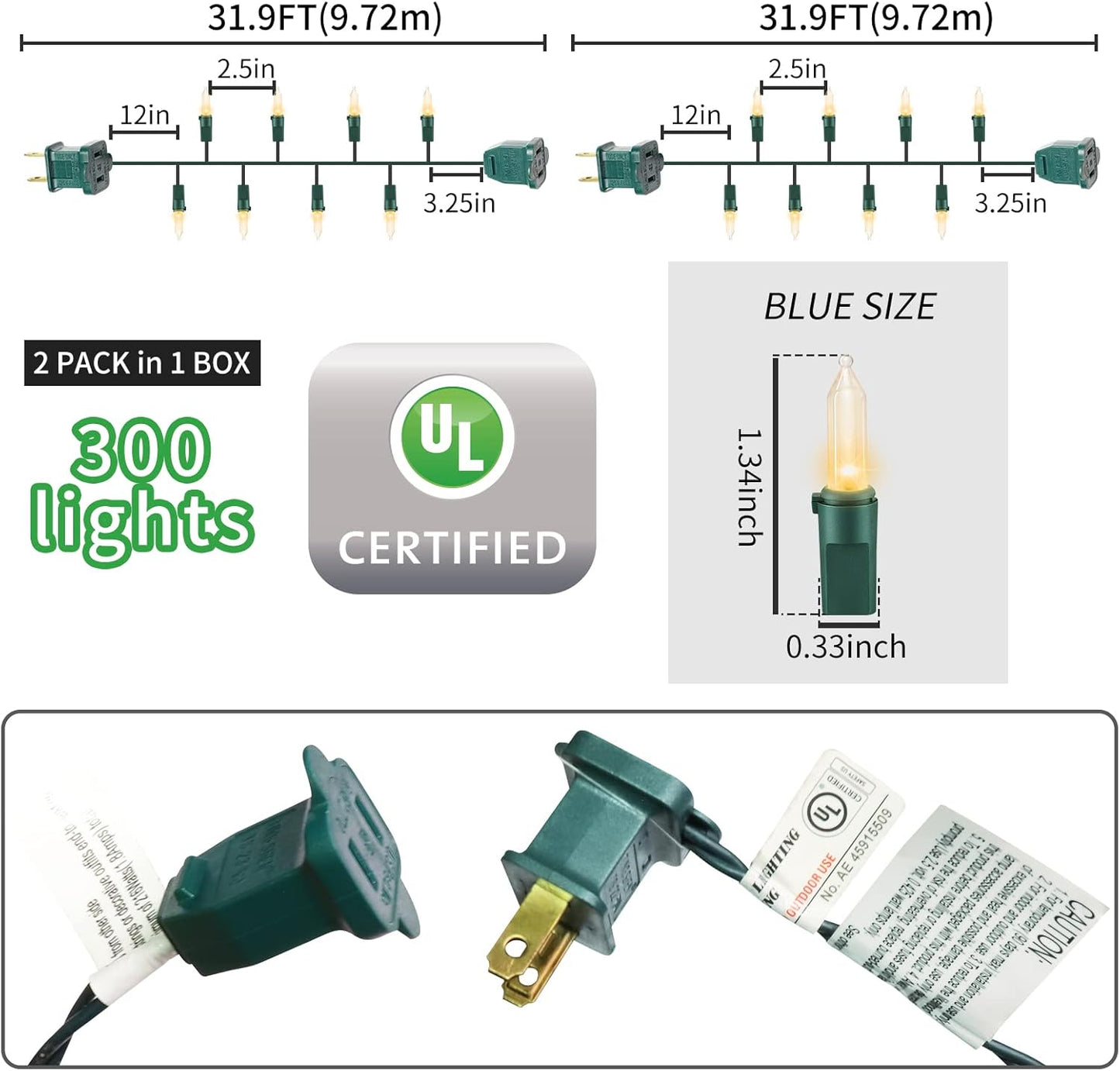 Green Wire,Clear Incandescent Bulb 300 Mini String Lights for Indoor Christmas Tree Garland Birthday Wedding Party Festival Decoration