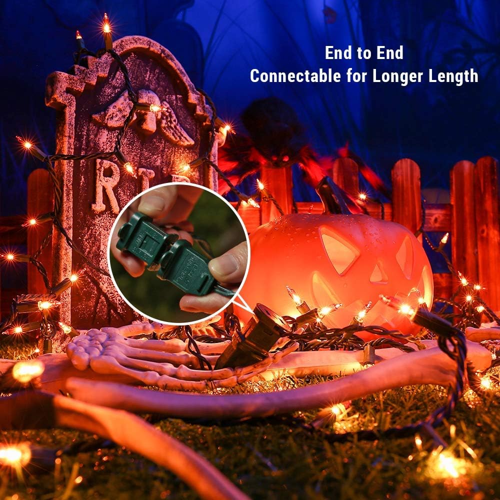 BrizLabs Orange Halloween Lights, 69.6FT 300 Count Halloween String Lights Linkable, UL Certified Orange Light String, Mini Incandescent Light Set for Indoor Outdoor Christmas Fall Thanksgiving Tree