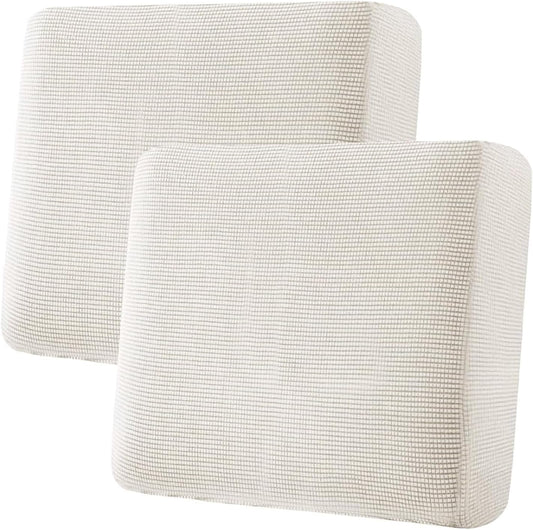 H.VERSAILTEX Super Stretch Individual Seat Cushion Covers - Sofa Couch Cushion Slipcover Sets - Thick Jacquard Textured Twill Fabric - Large (2 Piece, Ivory)